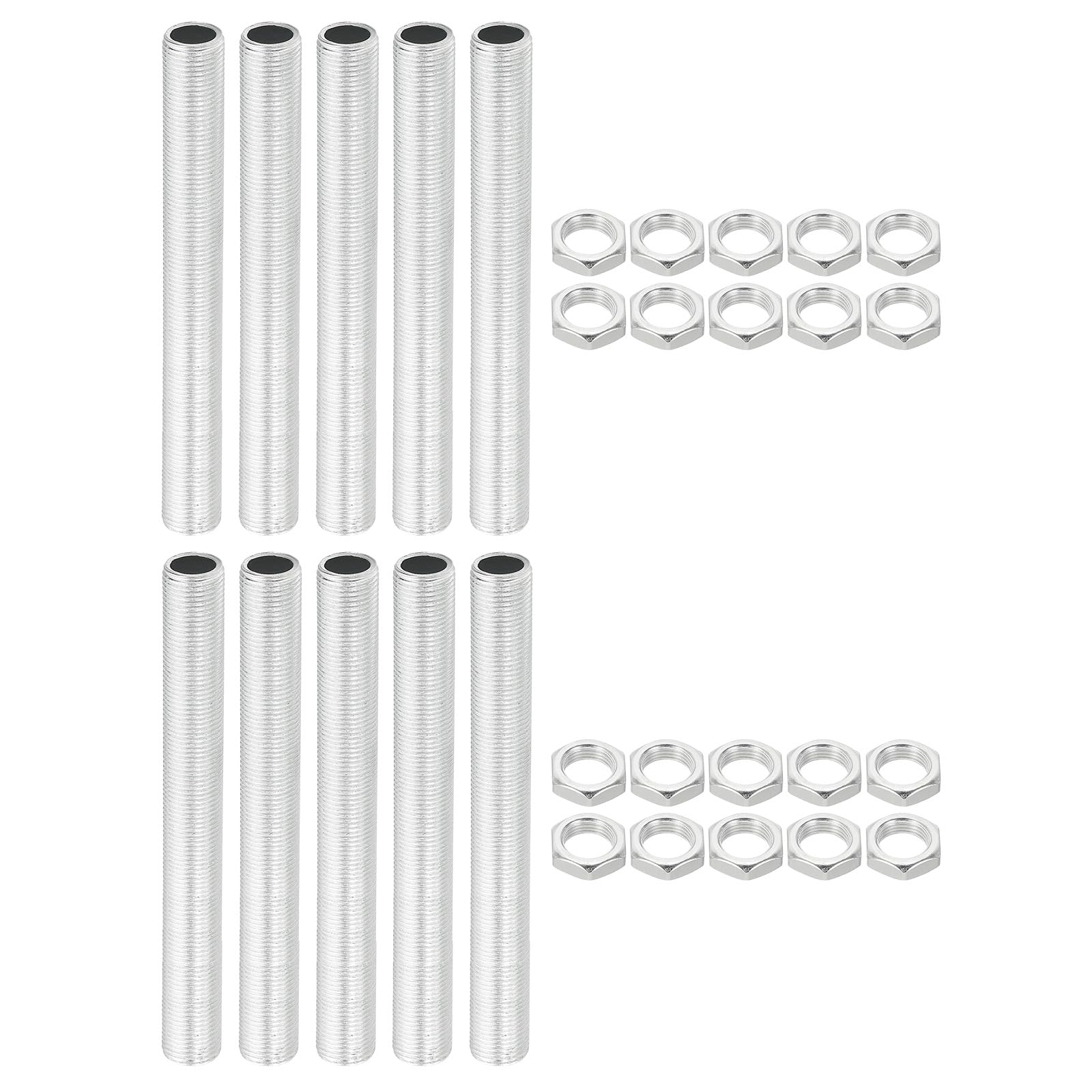 PATIKIL M12 Thread 110mm/4.3" Lamp Pipe Kit with Lock Nuts, 10 Set All Thread Rods Fasteners Hardware for Chandelier Ceiling Light DIY, Zinc Plating