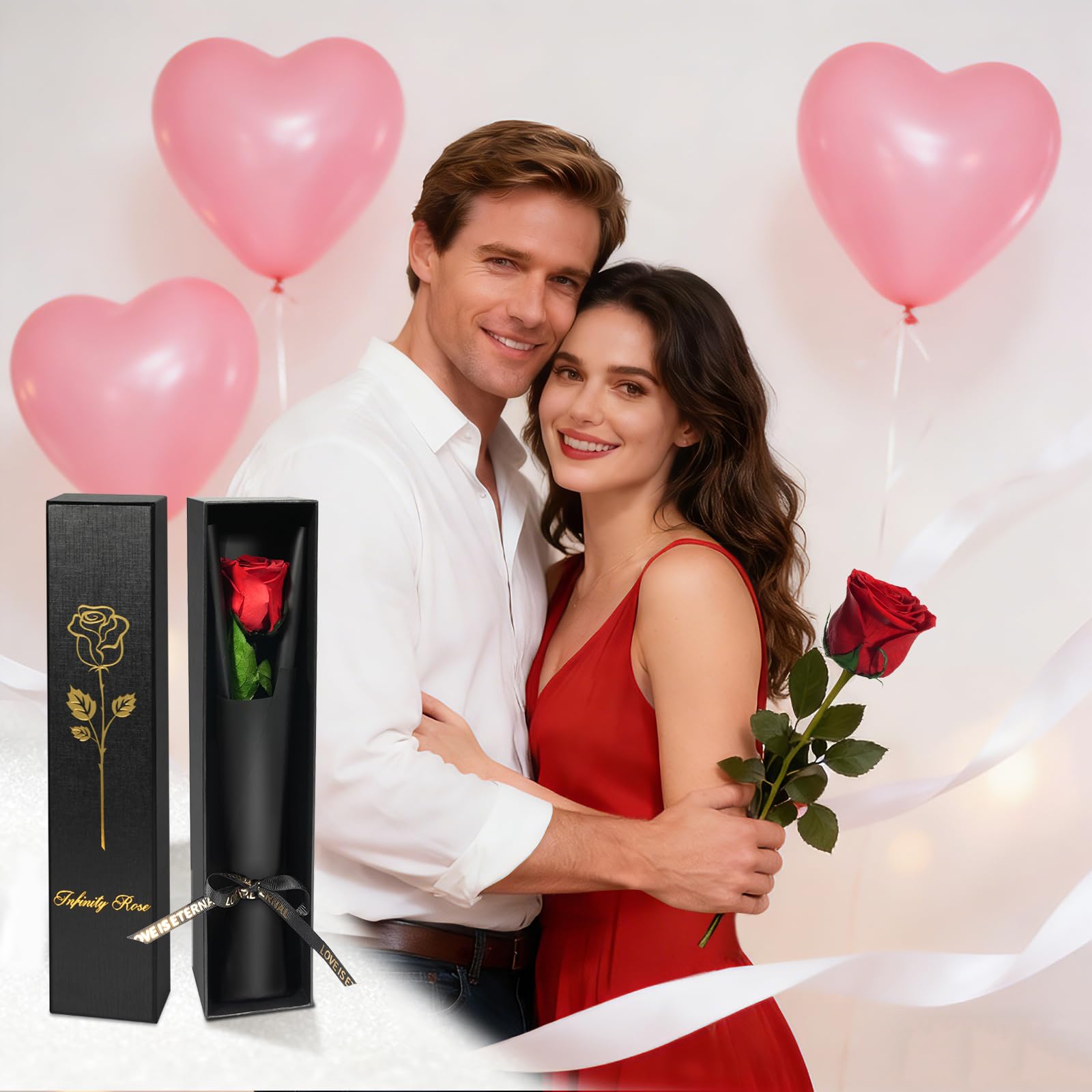 Yamonic Ewige Rose Geschenke für Frauen,Infinity Rose mit Stiel Geburtstagsgeschenk Frauen, Echte Rose in Geschenkbox Geschenke für Mama,Konservierte Blume Geschenk Valentinstag Weihnachten,Rote Rose 5