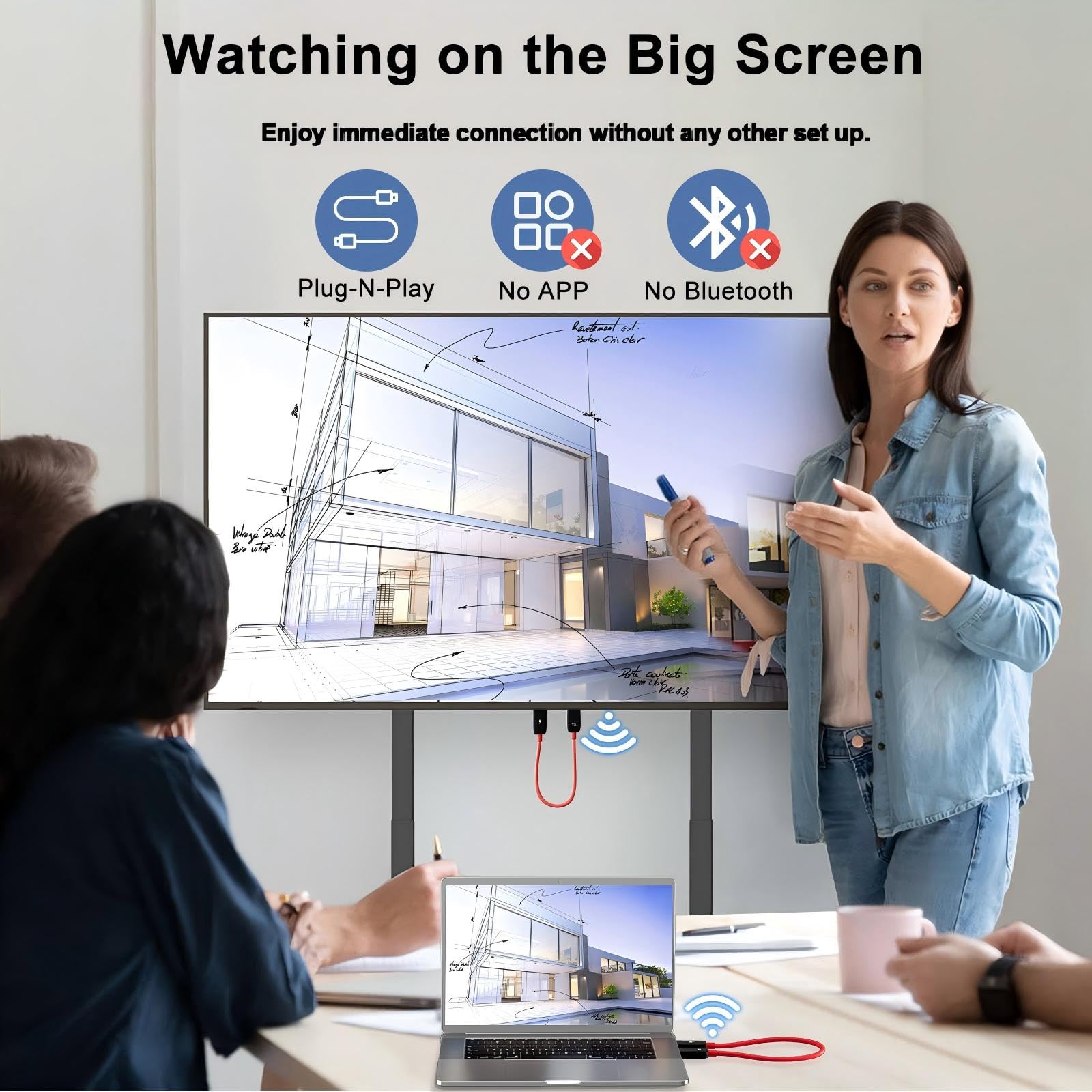 LXJADAP Wireless HDMI Transmitter and Receiver, 4K Decode 1080P@60Hz Ultra HD Video Output Wireless HDMI, 2.4G/5.8G Plug&Play for Streaming Video and Audio to Monitor from PC/Projector/Laptop/TV Box