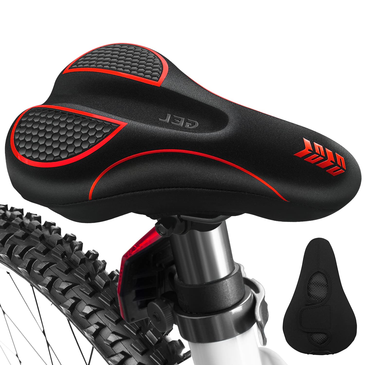 Gel Bike Seat Cover Padded for Women&Men, MSDADA Soft Exercise Bike Seat Cushion, Non-Slip Waterproof Gel Bicycle Seat Cover for Bike, Velcro Bike Saddle Cushion for Outdoor Indoor Cycling(Red)