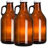ZEAYEA 3 Pack 32 oz Glass Growler, Amber Glass Jug with Lids and Handle, Great for Beer, Home Brewing, Kombucha, Distilled Water
