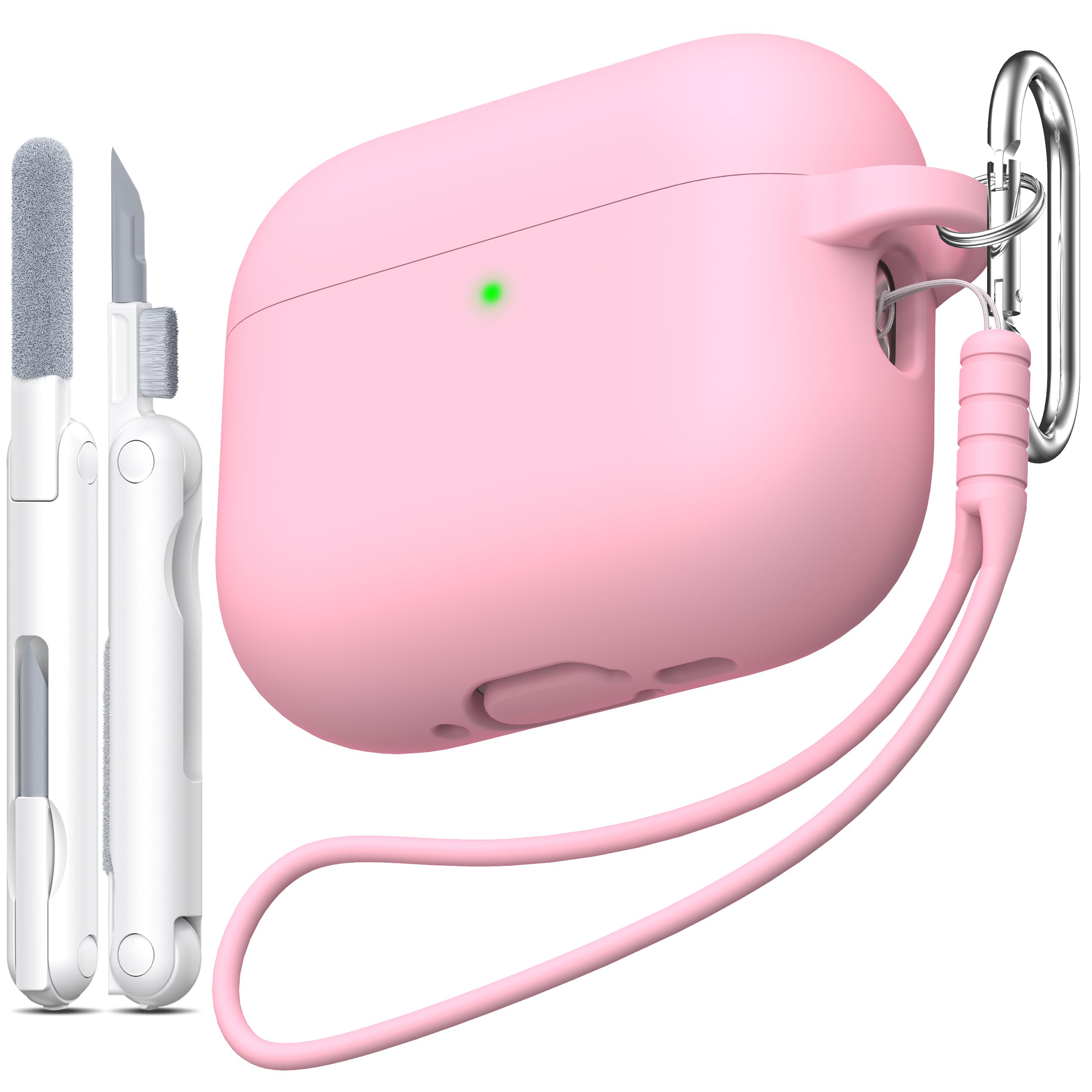 Photo 1 of MHYALUDO for AirPods Pro 3 Case 2025, Military Grade Soft Silicone Shock-Absorbing for AirPods Pro 3rd Generation (USB-C Cable) with Lanyard and Cleaning Kit,Front LED Visible, Pink