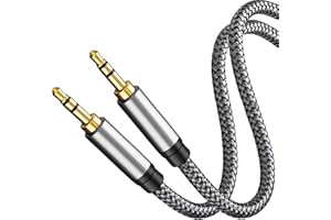 Tan QY 3.5mm Nylon Braided Aux Cable 3Ft, Audio Auxiliary Input Adapter Male to Male Cord for Headphones, Car, Home Stereos, Speaker, iPhone, iPad, iPod & More (3Ft/1M, Silver)