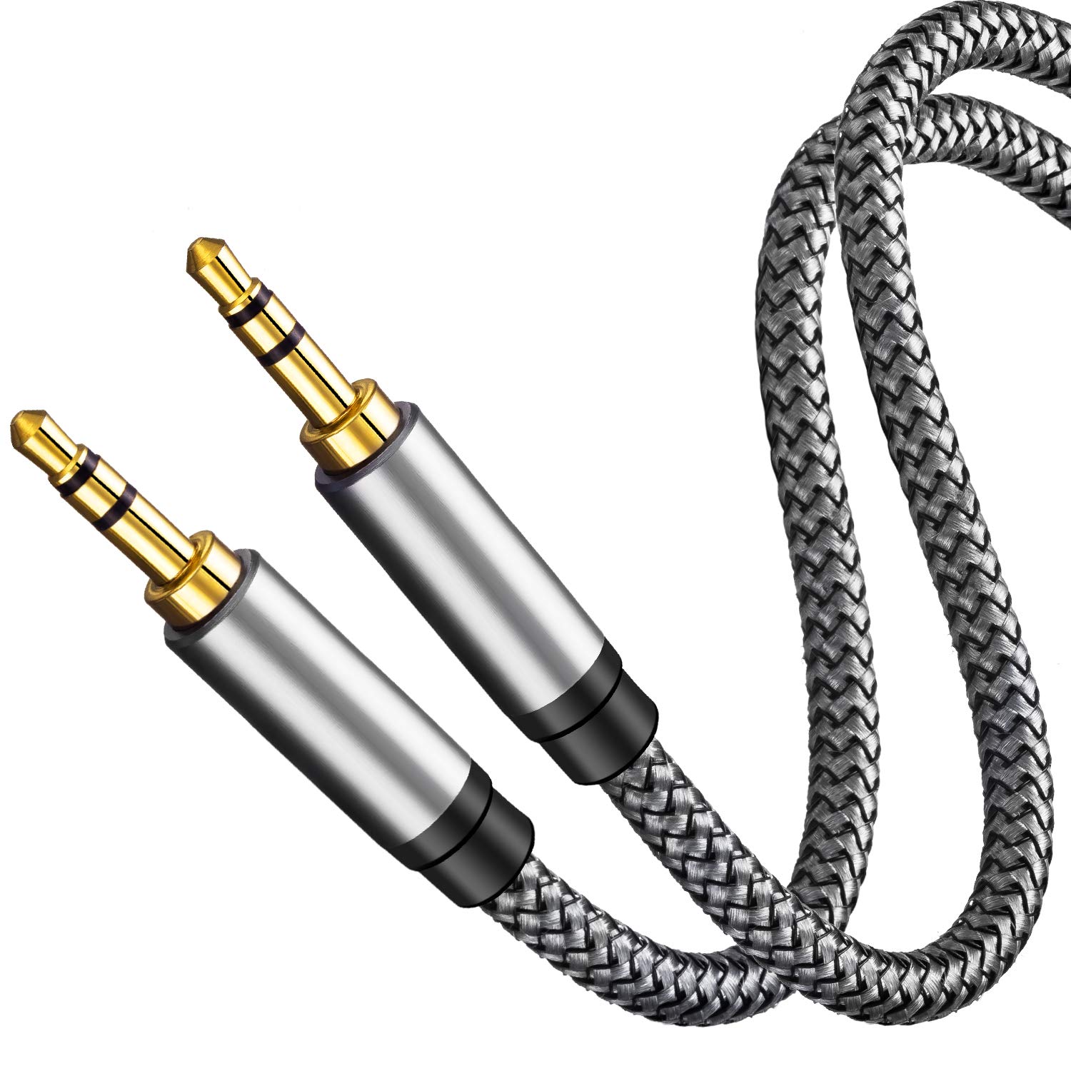 Photo 1 of Tan QY 3.5mm Nylon Braided Aux Cable 1Ft, Audio Auxiliary Input Adapter Male to Male Cord for Headphones, Car, Home Stereos, Speaker, iPhone, iPad, iPod & More(1Ft/0.3M,Silver)