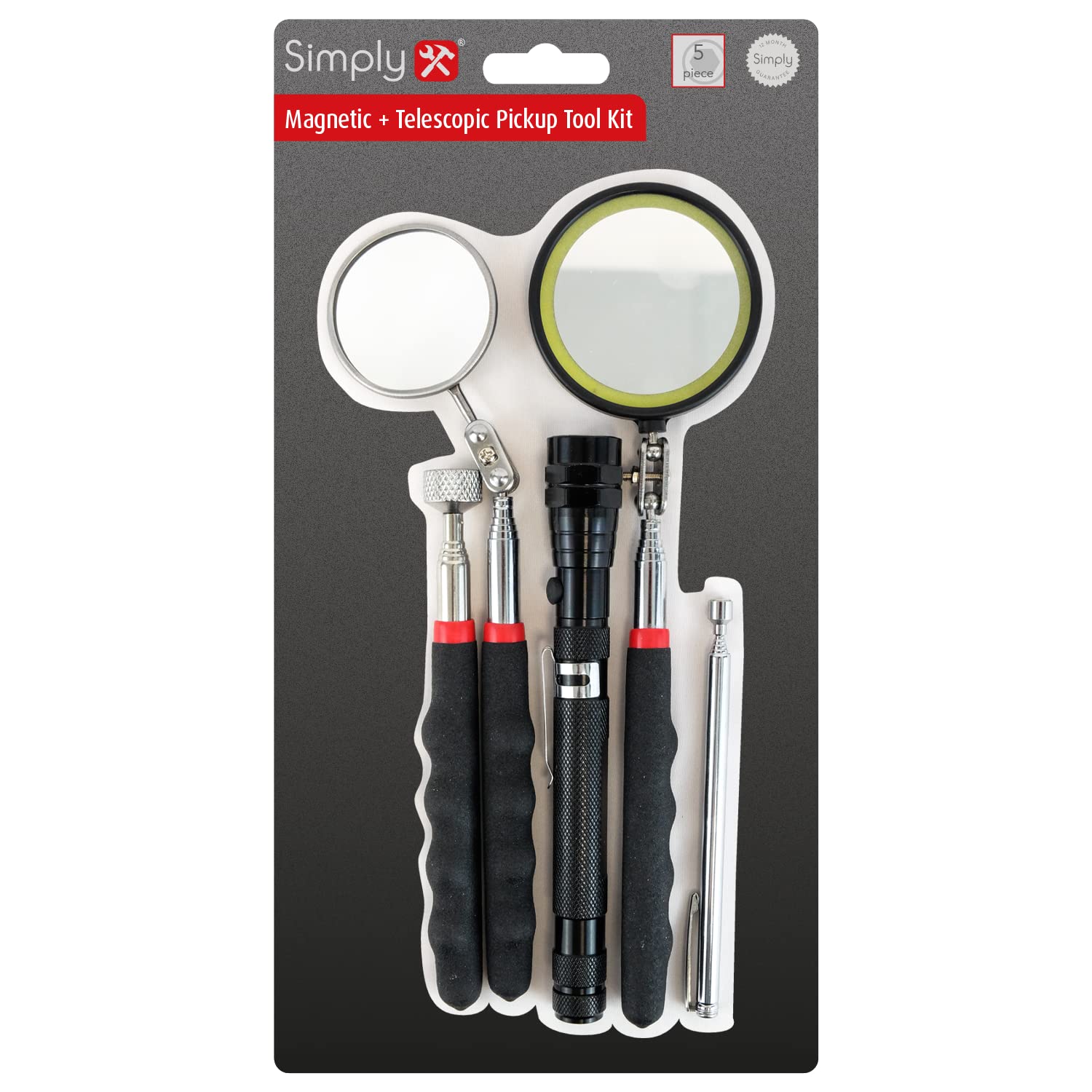 Magnetic & Telescopic Pickup Tool Kit, 5-Piece Set with Inspection Mirrors & Torch, Retrieval Tool Set