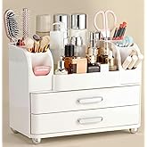 Dozesheep Large Makeup Organizer Countertop with Drawers, Make Up Organizer for Vanity, Makeup Storage Organizer Countertop Makeup Organizers for Skincare, All White