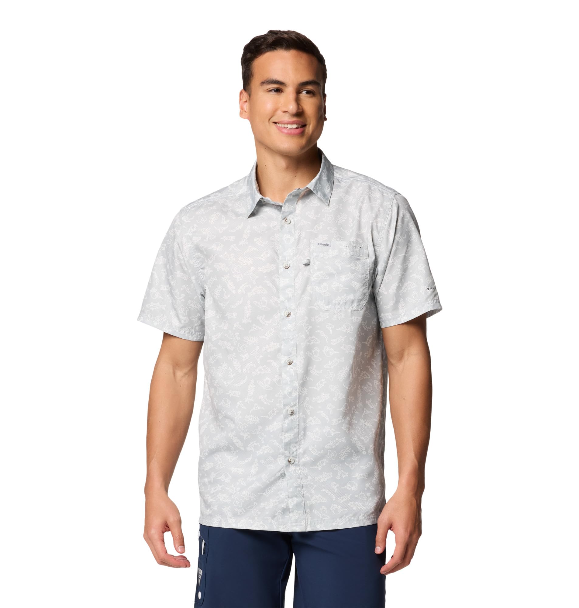 Columbia Mens PFG Super Slack Tide Camp Shirt, Cool Grey Texas Time, X-Large Tall Image