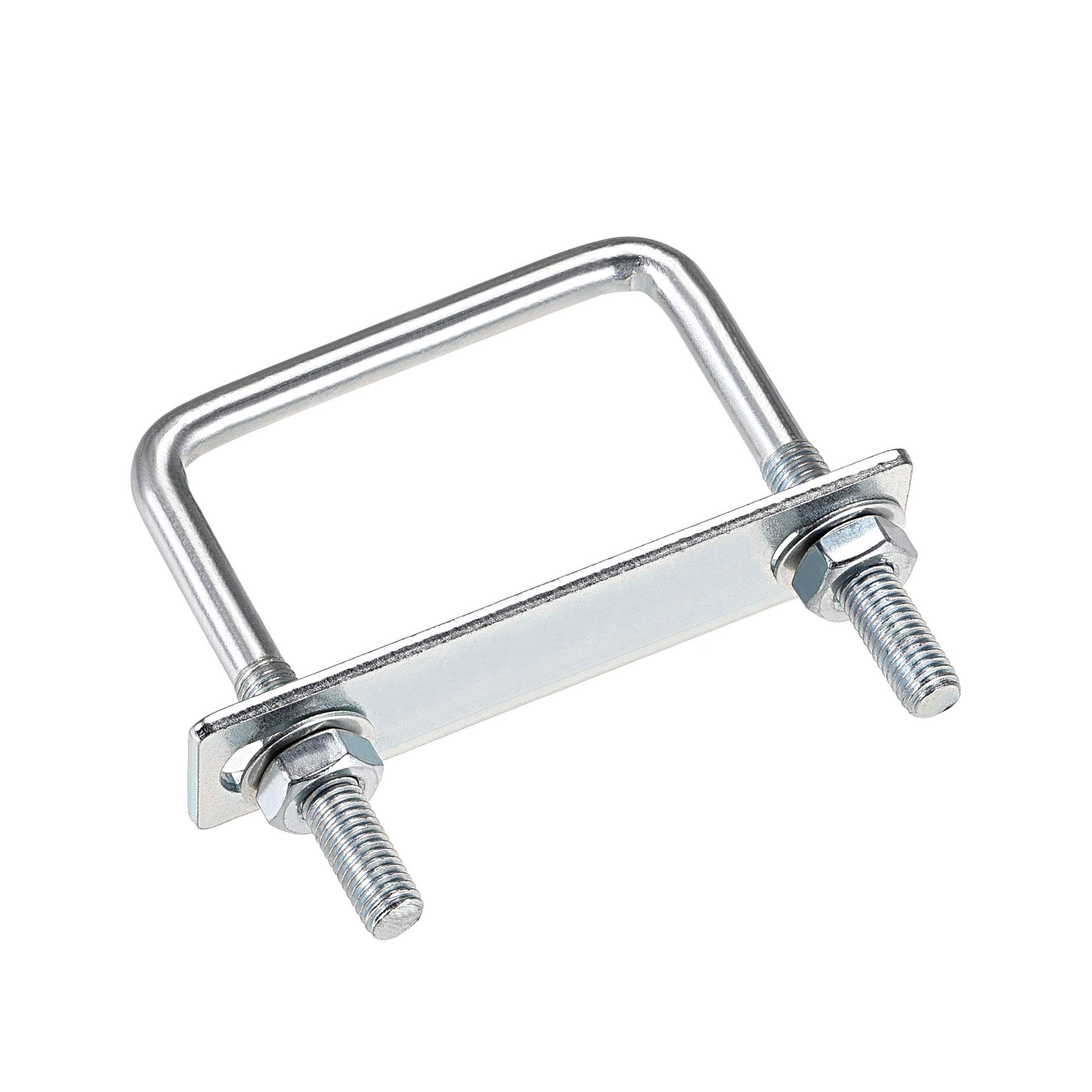 sourcing map Square U-Bolts 3-1/4"(82mm) Inner Width Carbon Steel M8 with Nuts, Frame Plate, Round Washers