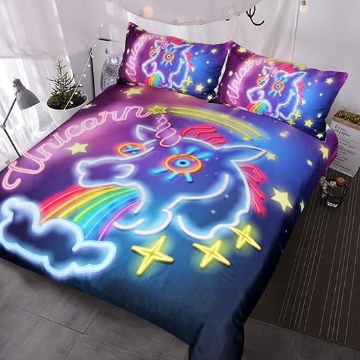 BlessLiving Rainbow Unicorn Duvet Cover Purple Blue Unicorn Galaxy
