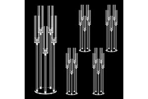CHEROCITO 4 set 5 Arms 34.6'' Acrylic Candelabra Centerpieces for Wedding Table Decorations,Clear 5 Arms Candlesticks Holder with Acrylic Shade for Valentine's Day Dinner Party Fireplace Gift Fit LED Candle