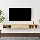 TuckTect Floating TV Unit, 47'' Wall Mounted TV Cabinet, Floating Shelves with Door, Modern Entertainment Media Console Center Large Storage TV Bench for Living Room & Office (47.24IN, Light Oak)