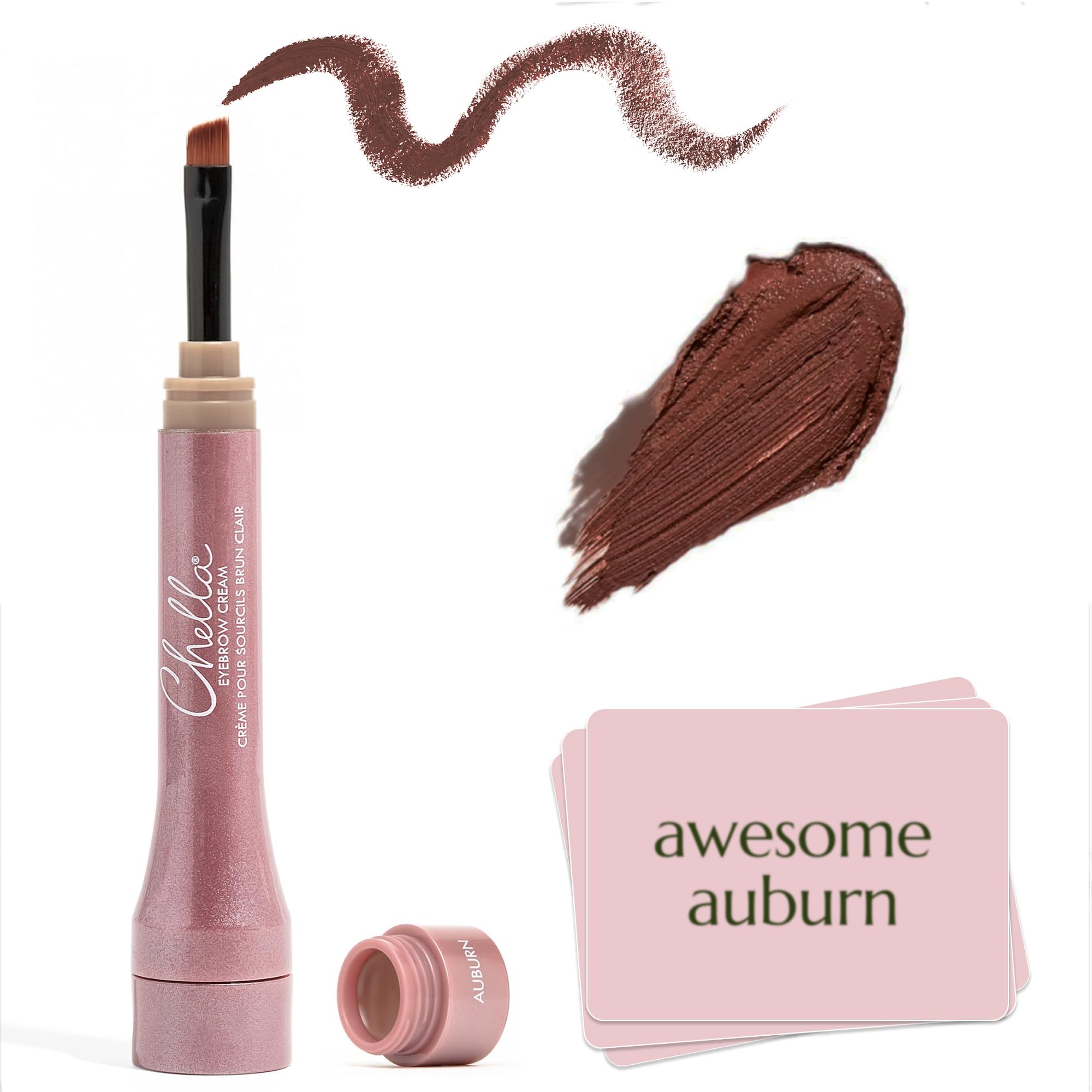 Chella Awesome Auburn Eyebrow Cream - Vegan, Cruelty Free, Paraben & Gluten Free - Long Wearing, Velvet, Water Resistant
