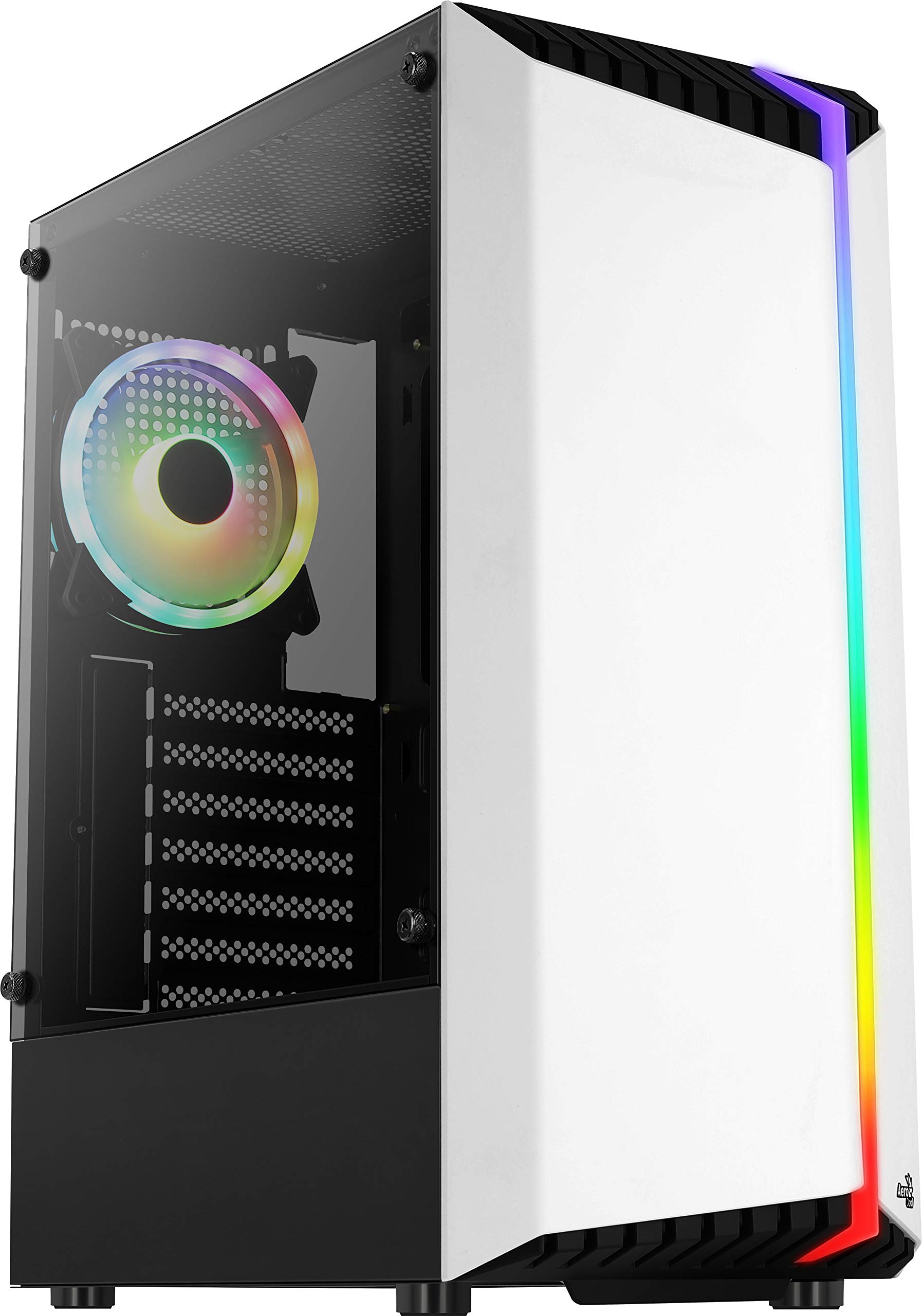 AeroCool BIONICV2WH White RGB Gaming PC Case Tempered Glass + RGB Fan