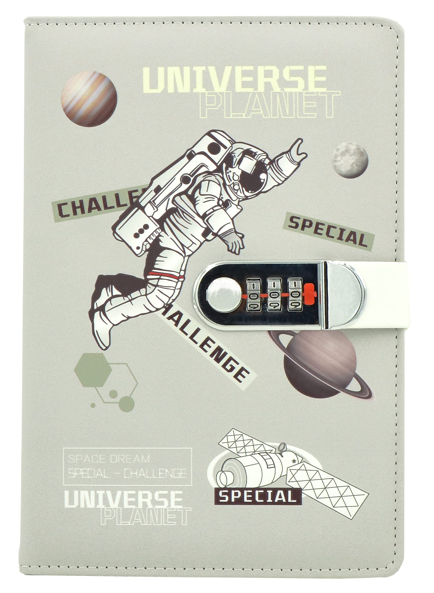 NectaRoy Lockable Diary, PU Leather Password Notebook(Universe Planet), A5 Secret Travel Journal with Lock for Office School Supplies Student Stationery Birthday Gift, 210x145mm