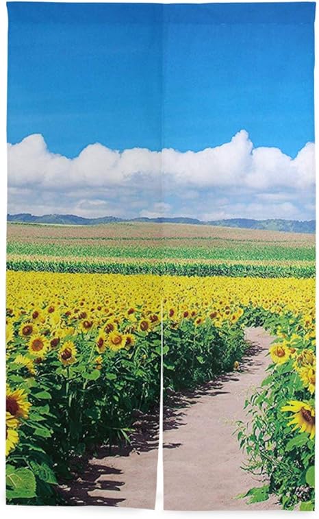 Amazon 青空に輝くヒマワリ畑 北海道 のれん おしゃれ 目隠し 暖簾 ロング 遮光 のれん 玄関 キッチン リビング 飲食店 出入り口 幅86cm X 丈143cm のれん オンライン通販