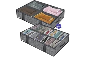 Friday Monkey Large Under Bed Boots Shoes Storage Organizer Set of 2 (14+4 Pairs), Durable Closet Foldable Fabric Shoe Container Box with Clear Window, 33.9x 23.6x5.9inch, Light Grey, ZMGCUBS14S4