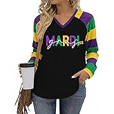 Cutesong Fat Tuesday Shirt for Women Carnival NOLA T-Shirt New Orleans Party Long Sleeve Tops