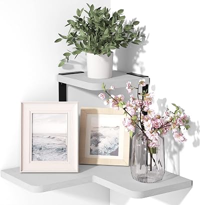 SRIWATANA Corner Shelves 2 Tier White Wall Mounted Floating Shelves
