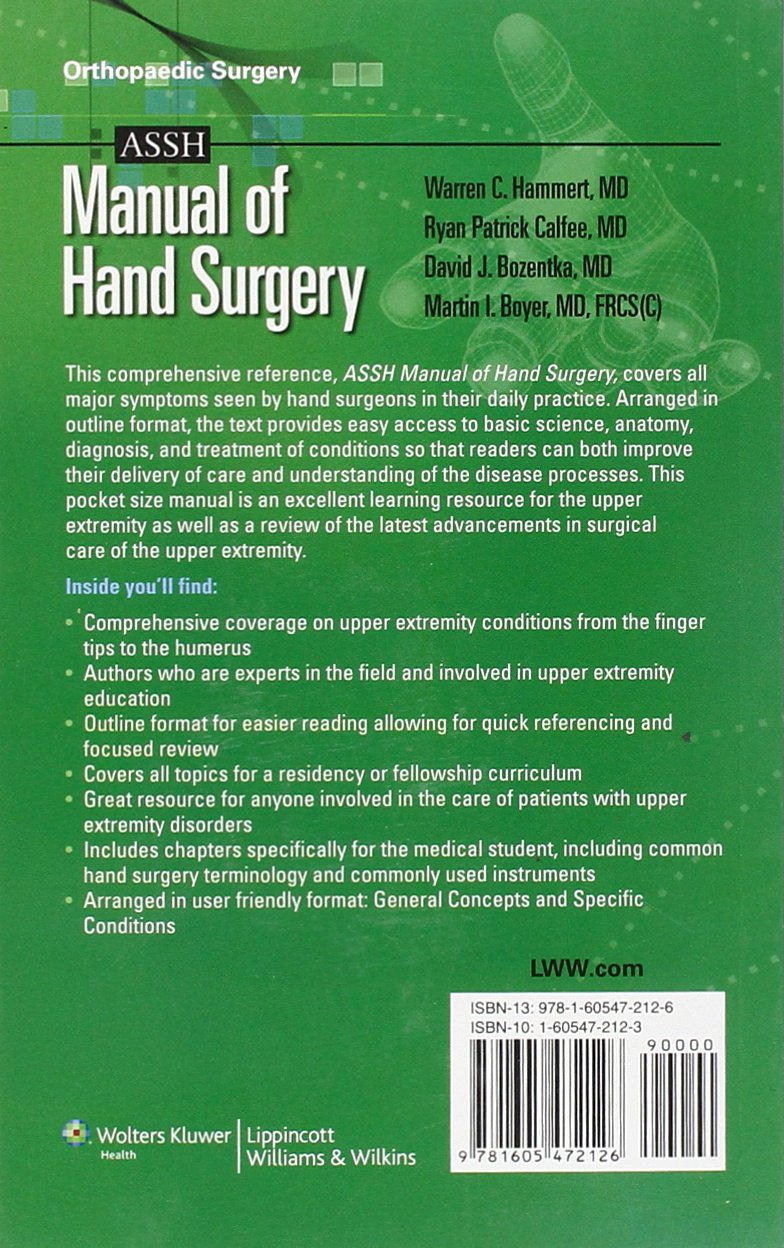 ASSH Manual of Hand Surgery: Amazon.de: Warren C. Hammert: Fremdsprachige  Bücher