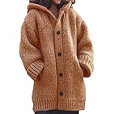 WODOLL Womens Cable Knit Thick Button Hooded Cardigan Jackets Long Sleeve Chunky Fleece Winter Sweater Coats with Pockets