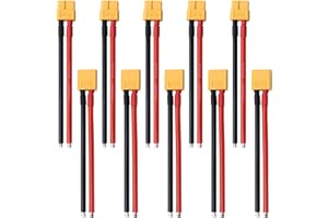 Tosiicop XT60 Connector Plug Cable - 10PCS Female and Male with 12AWG Silicon Wire Cables for RC Lipo Battery Connectors Airplane Car Boat 100mm (5 Female and 5 Male)