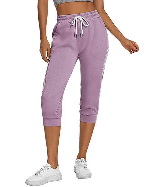 SPECIALMAGIC WOMEN’S CAPRI PANTS AIR LAYER ELASTIC WAIST CAPRI JOGGERS CAUSAL CROPPRD PANTS SOFT GRAYISH PURPLE AIR LARGE