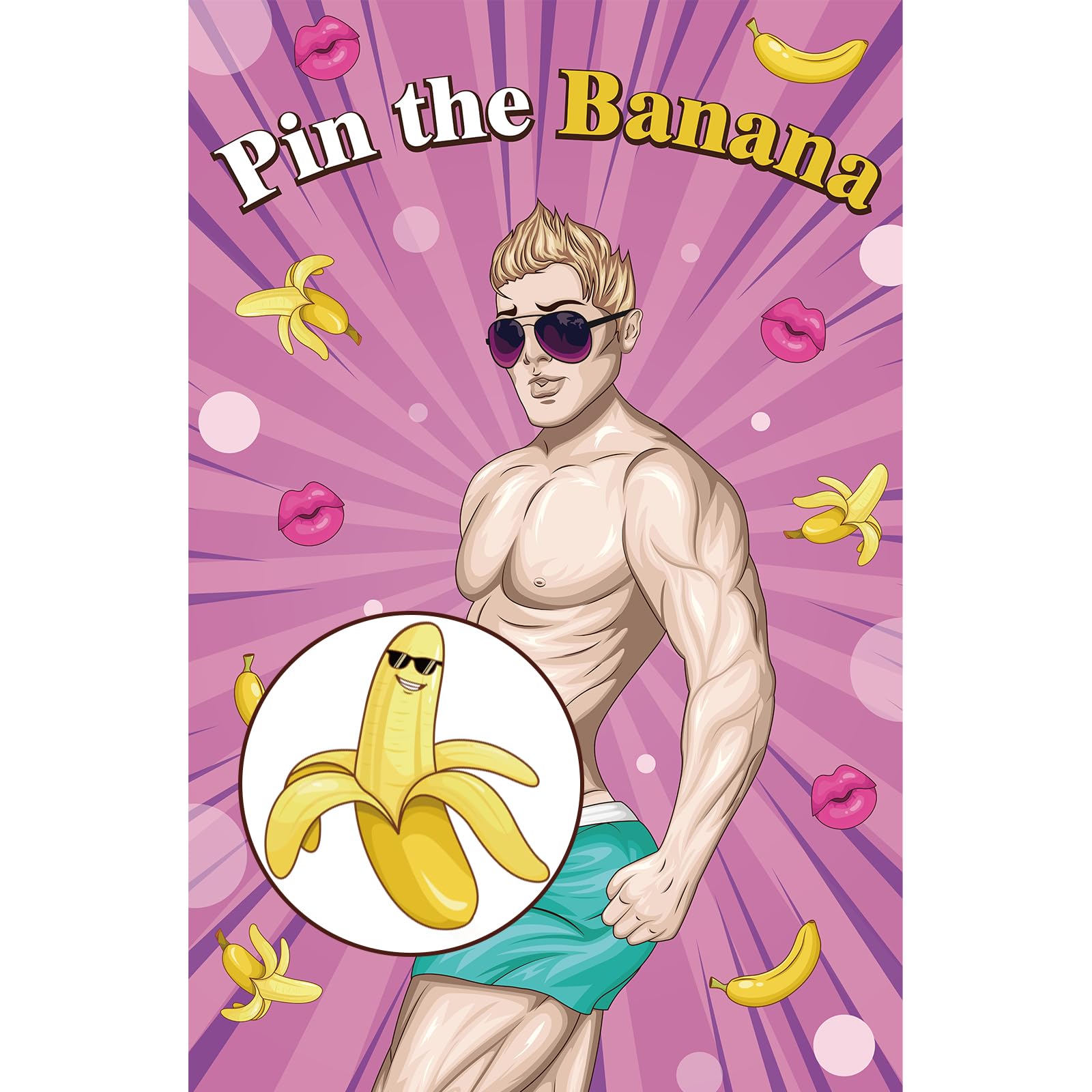 Hxezoc Bridal Shower Games Pin the Banana on The Hunk Game with 72 Stickers Large Game Poster for Bachelorette Party Games Girls Night Party Games