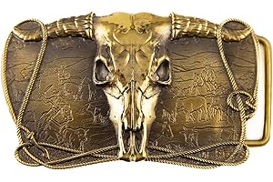 Cowboys Trohy brass buckle, Buffalo Skull, Texas Longhorn Cattle Skull Native American Western ranch and rodeo style large so