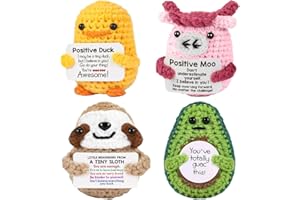 KJRIVER Positive Crochet Animals Mini 4 Pieces Avocado Cow Duck Sloth Desk Decorwith Positive Cards,Student Graduation Festival father days Birthday Gifts Cheer Up emotional dolls for Girl Boy family Lover