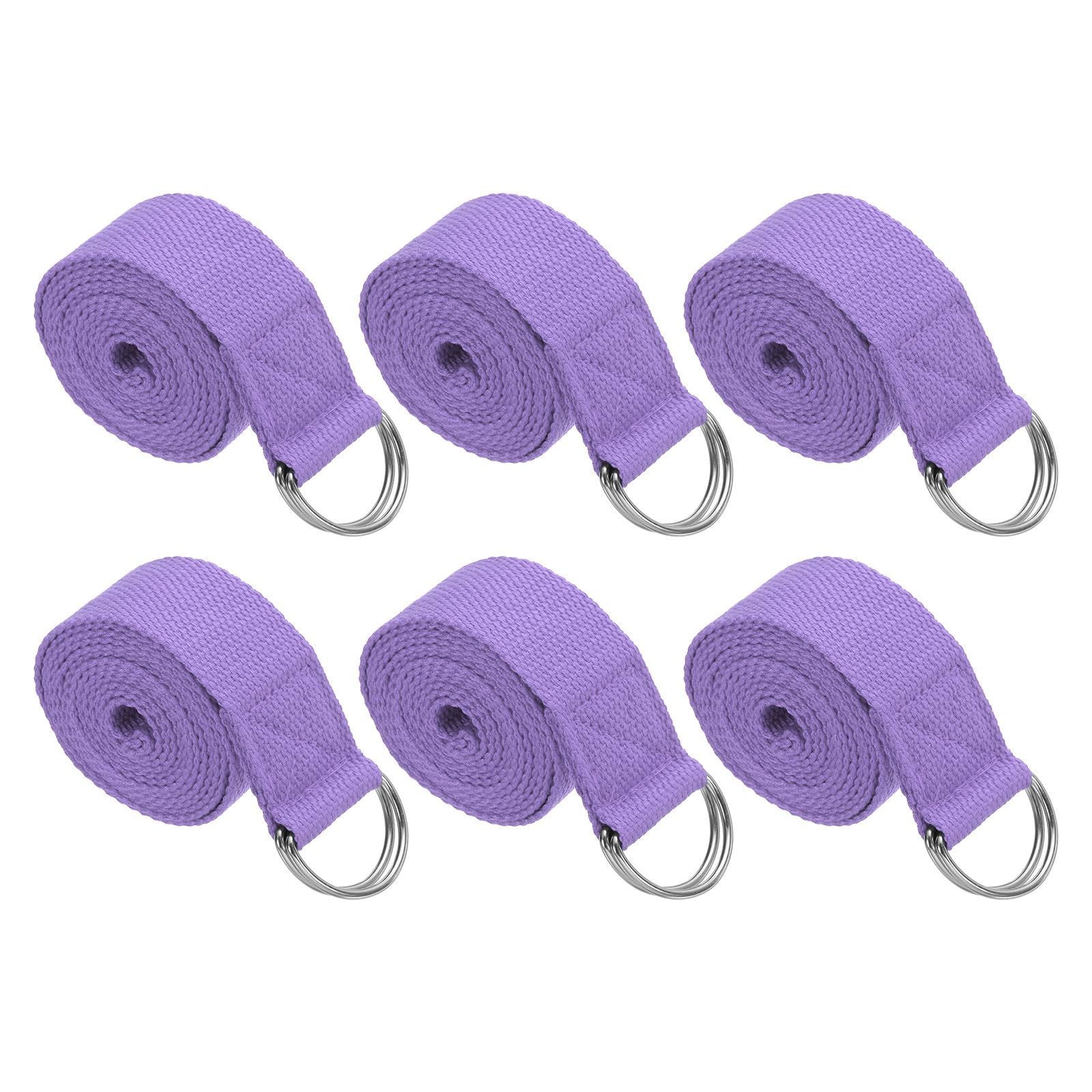 PATIKIL Yoga Strap for Stretching 8 Feet, 6Pcs Cotton Yoga Belt with Adjustable Metal D-Ring Buckle Stretch Bands for Fitness Pilates, Light Purple