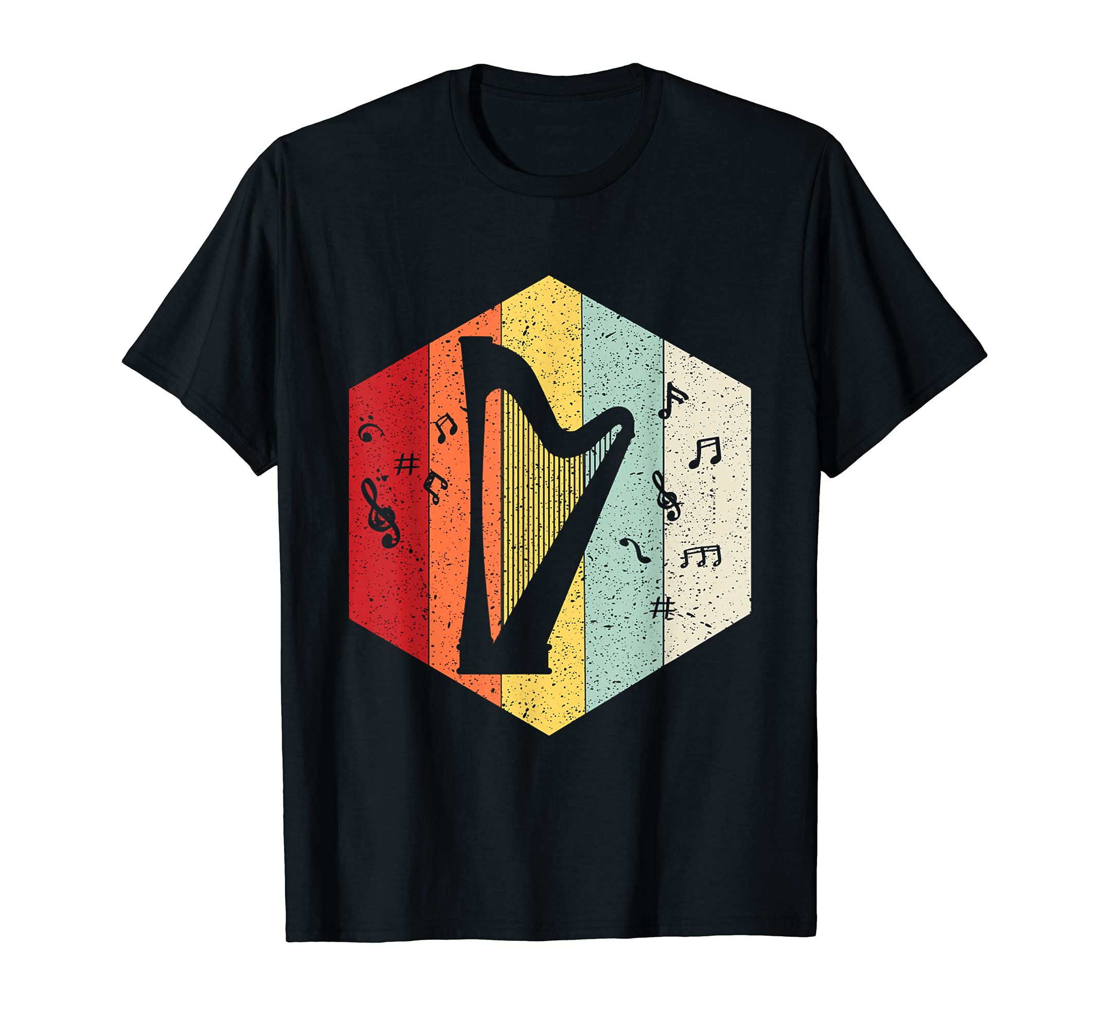 Harp Instrument with Musical Notes Retro T-Shirt