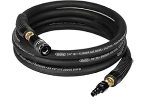 Keepro Rubber Air Hose, Durable Air Compressor Hose 3/8 Inch ID By 10 Feet Long with Swivel Universal Aluminium Quick Coupler and Plug, 300 PSI Maximum Pressure, Black