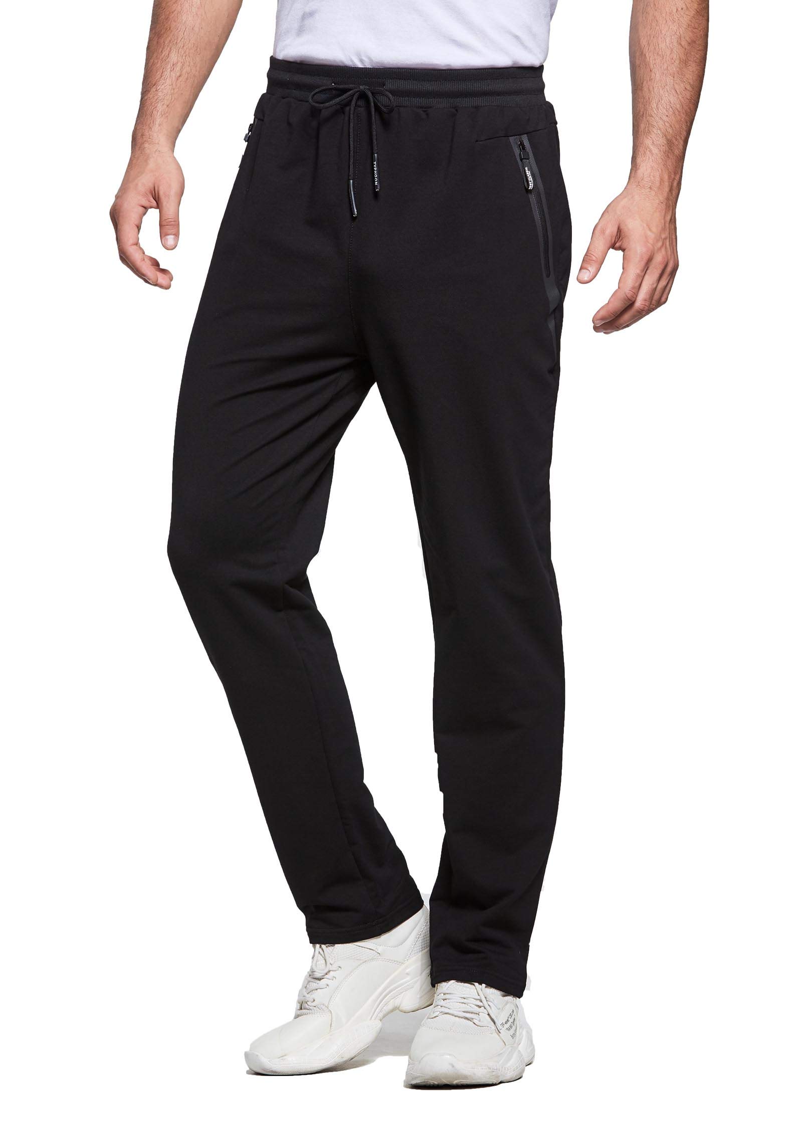 Tansozer Jogginghose Herren Baumwolle Trainingshose Sweatpants Männer Sporthose Herren Lang Fitness Hosen Herren Reissverschluss Taschen Ohne Bündchen Trackpants Schwarz XL 3