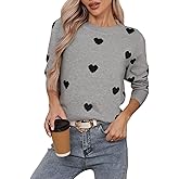 Allifewithu Women's Long Sleeve Crew Neck Pullover Sweaters Lightweight Soft Knit Heart Sweater