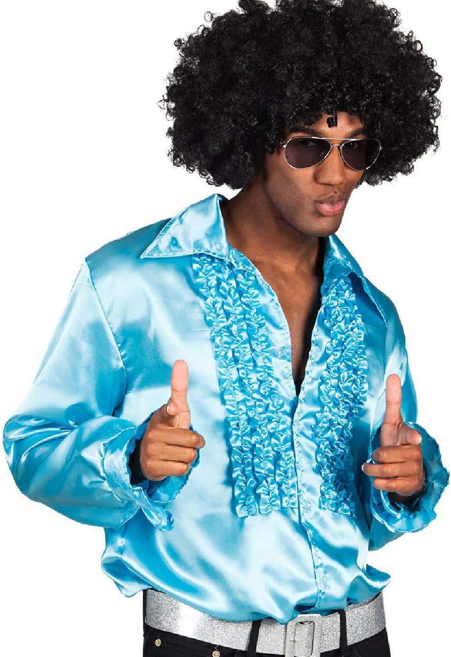 Boland - Disco Shirt with Ruffles Turquoise for Men Costume Party Shirt 70s Theme Party Carnival, XXL (58/60)