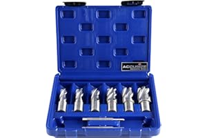 Accusize Industrial Tools H.S.S. Annular Cutter Set, 1'' Cutting Depth, Including 9/16'', 5/8", 11/16", 13/16", 15/16" and 1-