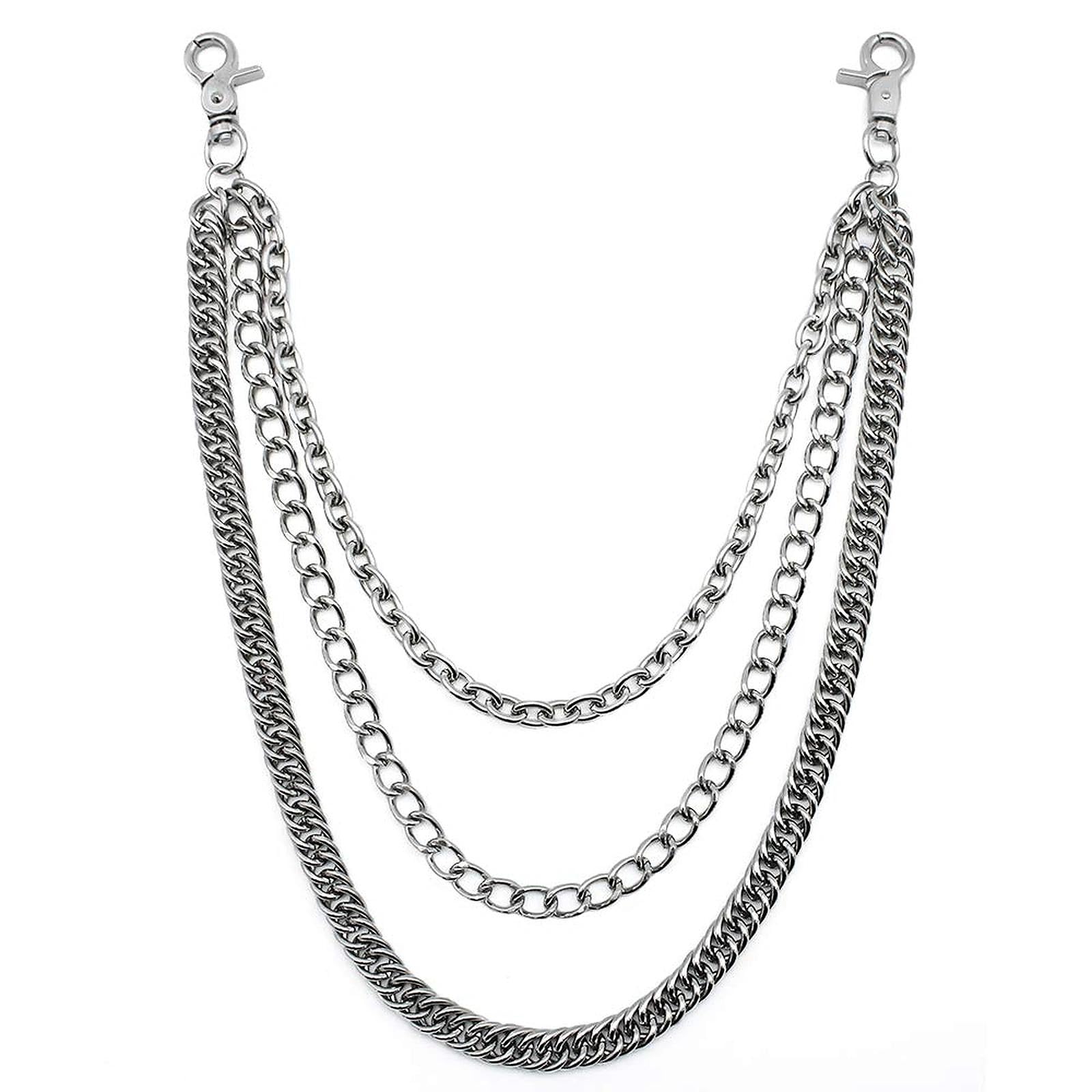 KingYH 1 Pack Pants Chain Triple Chains Metal Wallet Chain for Men Women Fashion Hip Hop Rock Jeans Punk Trouser Wallet Decoration Clothes Accessories