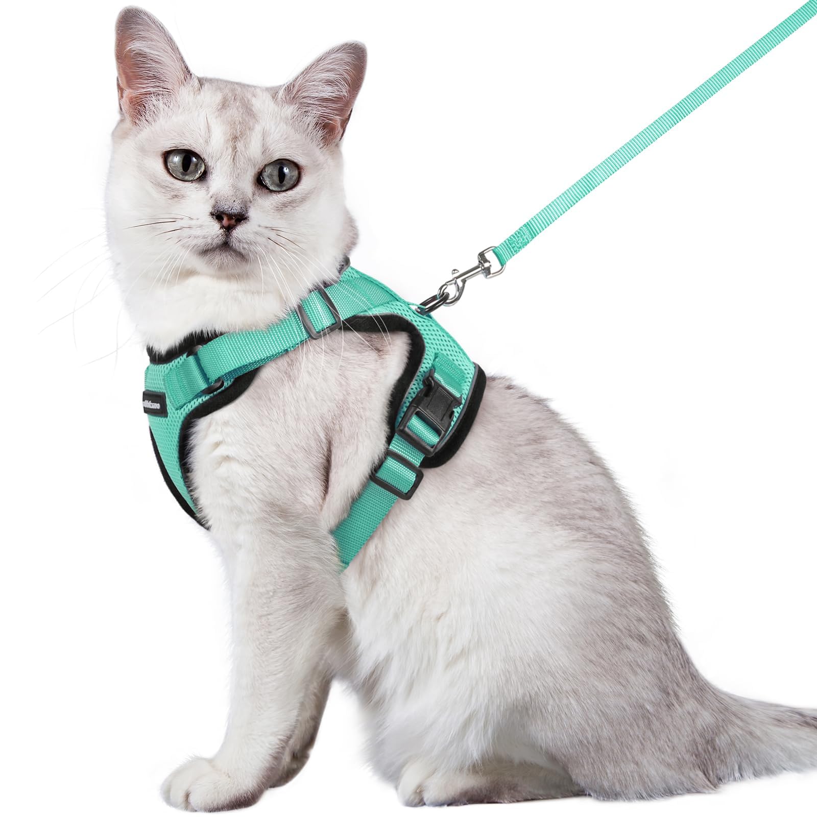 Photo 1 of rabbitgoo Cat Harness and Leash for Walking, Escape Proof Soft Adjustable Vest Harnesses for Cats, Easy Control Breathable Reflective Strips Jacket, Emerald, M