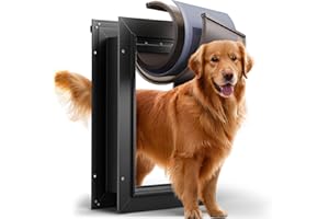 VOSOIR 3-Flap Dog Door, All Aluminum Alloy Large Doggy Door Doggie door for Wall, Heavy Duty Pet Door Easy to Install, Energy Efficient, Telescoping Tunnel for Interior & Exterior Wall, Pet Up to 110Lb-Black