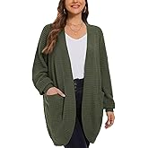 LARACE Long Cardigans for Women Plus Size Tops Open Front Sweaters with Pockets Waffle Ribbed Sleeve Loose Fall Outwear
