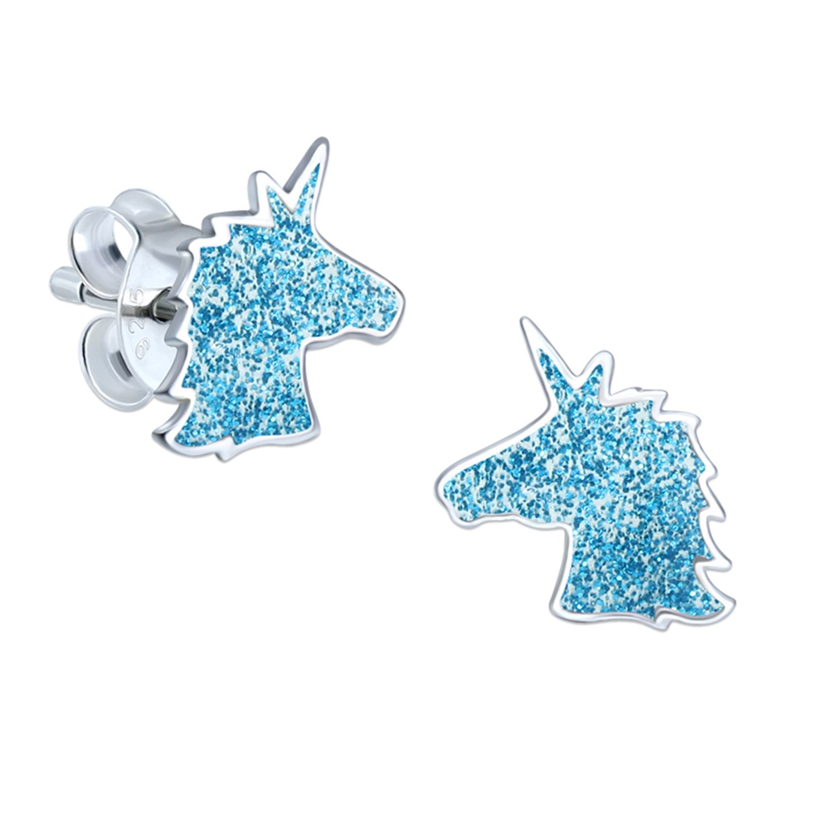 Unicorn Earrings 925 Sterling Silver Sparkly Blue