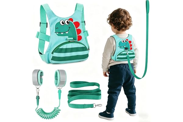 Toddler Leash for Kids-Baby Backpack Child Harness with Anti Lost Wrist Link for Boys/Girls (Green)