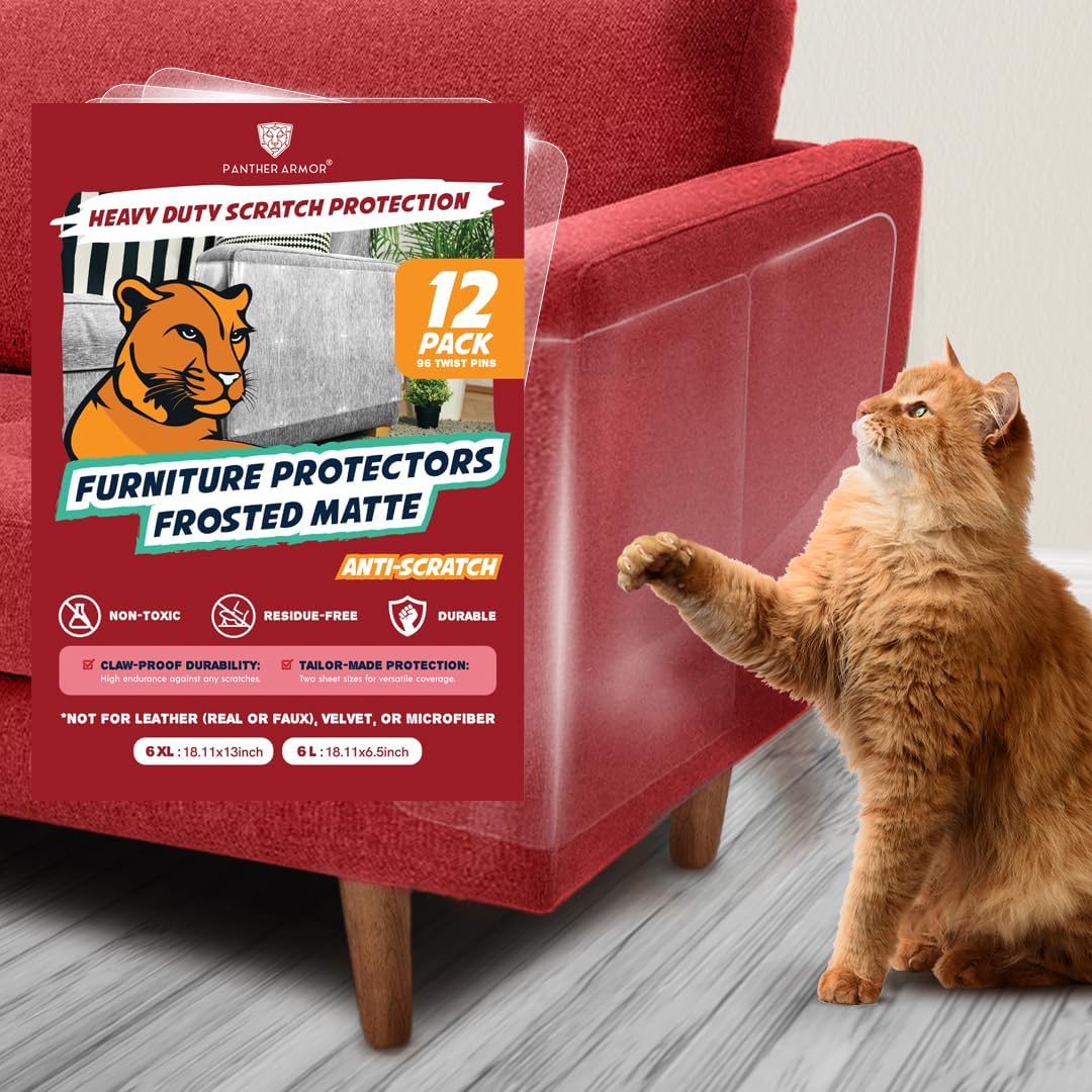 Photo 1 of 12 Pack Cat Scratch Furniture Protector Sheets – Matte Finish Couch & Sofa Guard from Cat Claws – Easy Apply, Removable, with Twist Pins (6 XL + 6 Large)