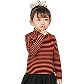 MINI PANDA Little Girl's High-Neck Striped Long-Sleeved T-Shirt, Toddler's High-Neck Stretch Top