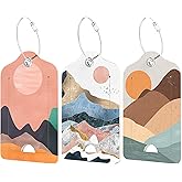 Rimilak 3 Pcs PU Leather Luggage Tags for Suitcase, Travel Cruise Luggage Tag with Privacy Flap, Name ID Label and Metal Loop for Women Men Baggage Handbag School Bag Backpack, Setting Sun