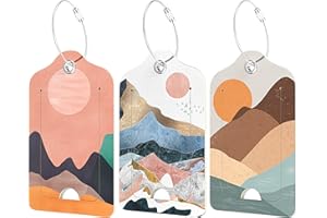 Rimilak 3 Pcs PU Leather Luggage Tags for Suitcase, Travel Cruise Luggage Tag with Privacy Flap, Name ID Label and Metal Loop for Women Men Baggage Handbag School Bag Backpack, Setting Sun