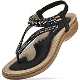Littleplum Womens Sandals Arch Support Slingback Rhinestone Dressy Sandals Comfort Summer Shoes Ankle Strap Elastic Flats for Beach Walking