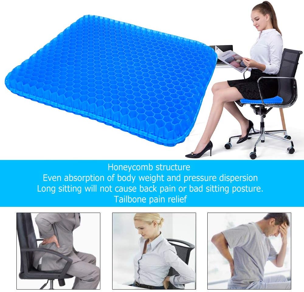 Gel Seat Cushion, Double Thick Big Gel Seat Cushion, Honeycomb Design Gel Seat Cushion for Pressure Relief Back Pain, Gel Cushion for Home Office Chair Cars Wheelchair(with Non-slip Seat Cover): Home & Kitchen