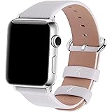 Apple Watch Bands 38mm, Fullmosa Yan Series Lichi Calf Leather Replacement Band/Strap with Stainless Steel Clasp for Apple iWatch Series 1 & 2 Sport and Edition Versions 2015 2016, White