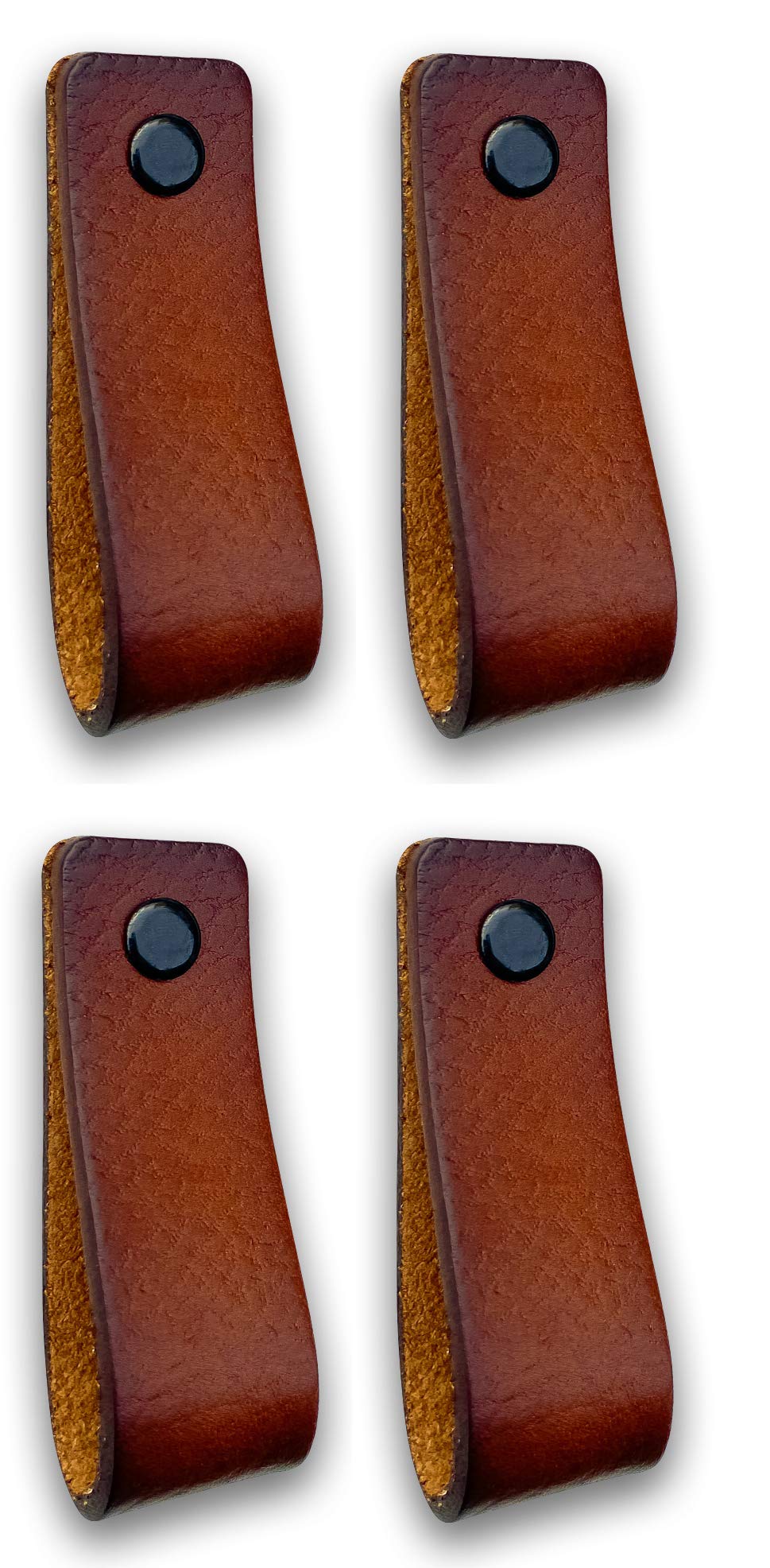 Brute Strength - Leather Handles for Furniture - Cognac - 4 pcs - 16,5 x 2,5 cm - Cabinet Handle, Door Handle for Kitchen, Bathroom, cabinets, Dresser, Wood